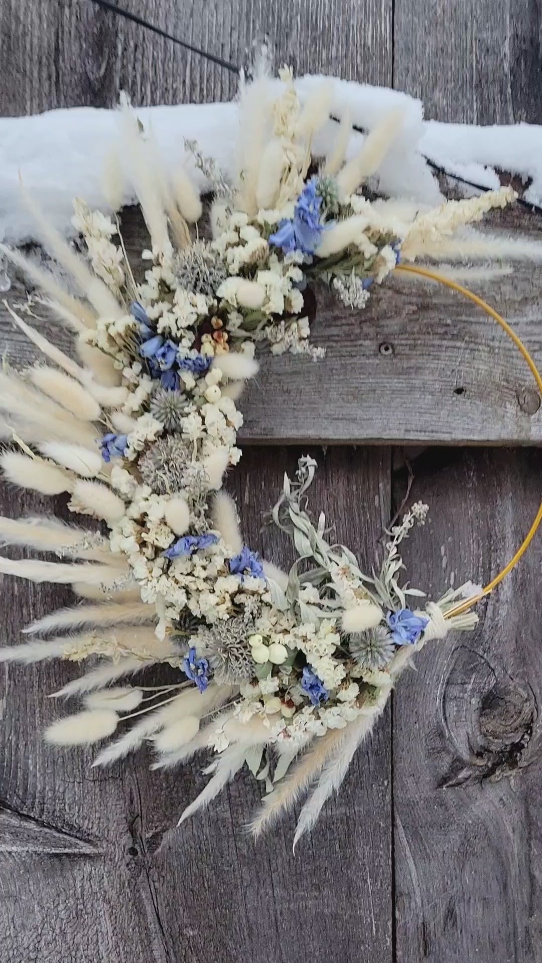 Blue & white winter dried flower wreath